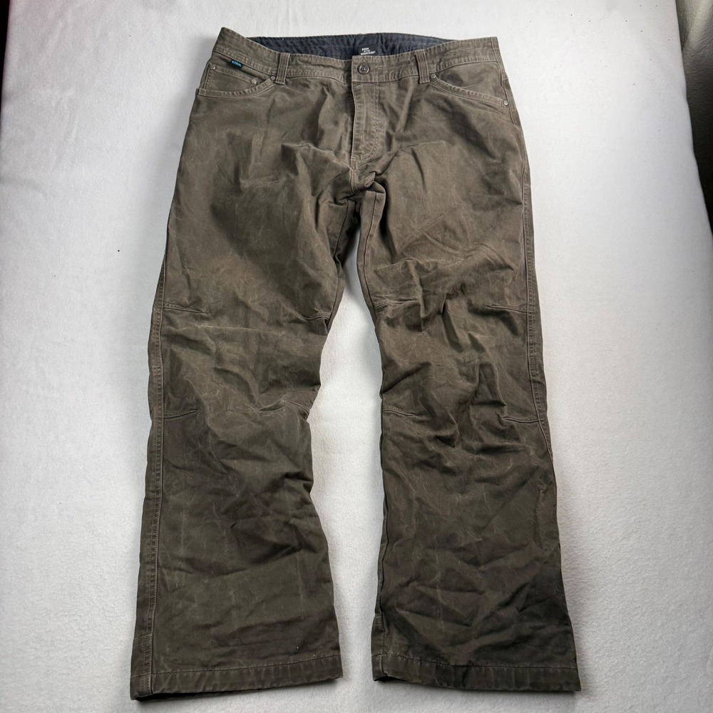 Kuhl Hot Rydr Flannel Lined Pants Mens 40x32 Brown Patina Dyed Euro Twill Rugged
